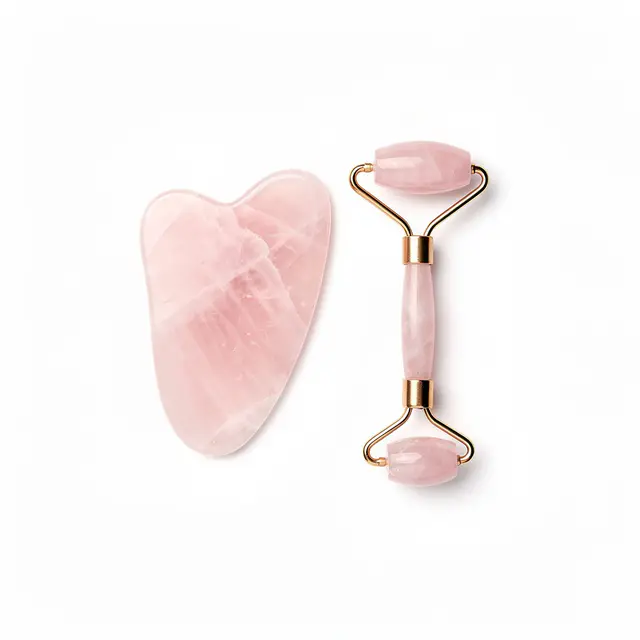 Gua Sha & Roller Set Rose Quartz